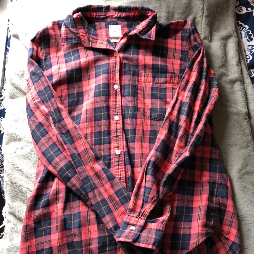 Pink and blue thin button down flannel